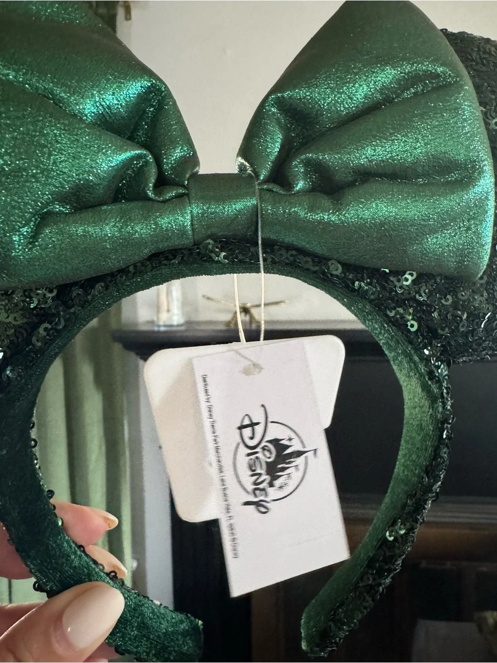 Sequin Minnie Ear Headband with Bow - Green